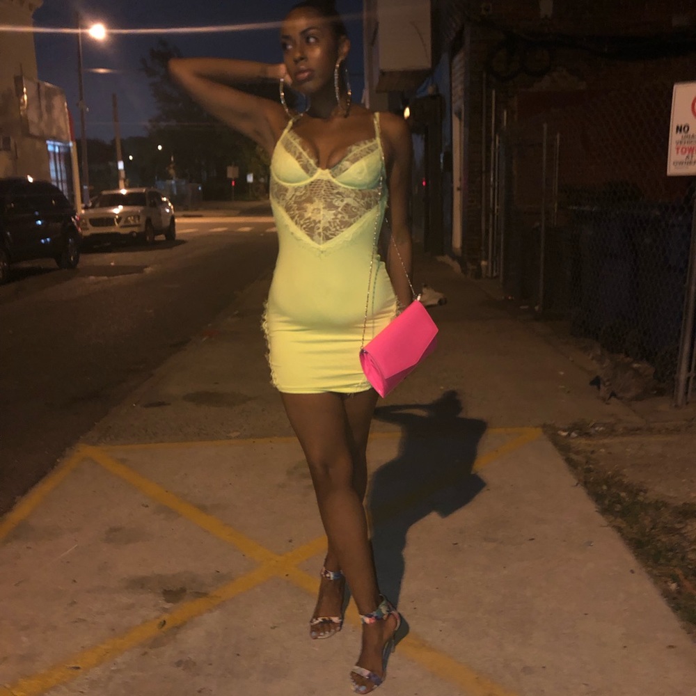 Neon green/yellow body con dress